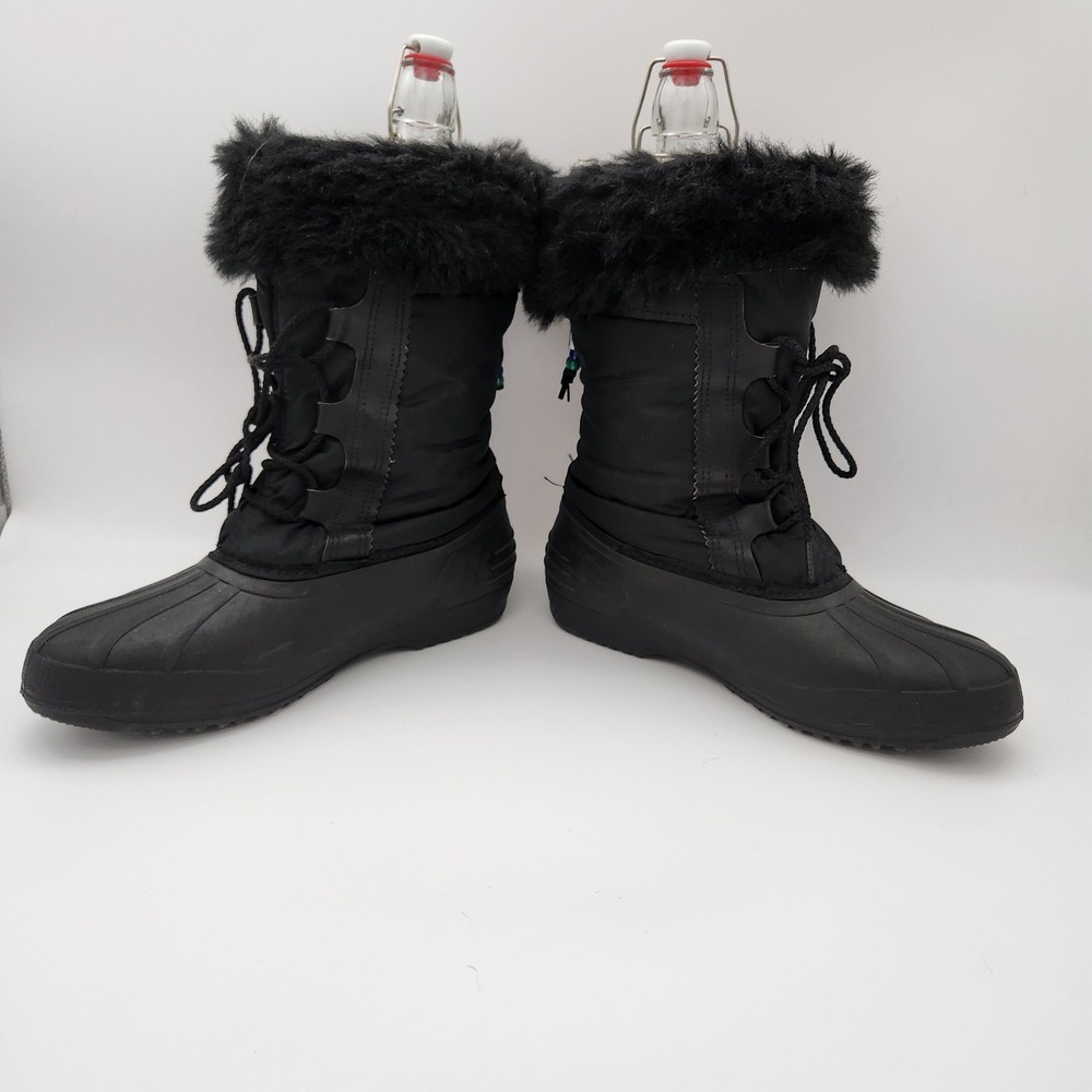 Sorel Snow Boots Womens 11 Black Vintage Kaufman Canada Pac Faux Fur Beaded